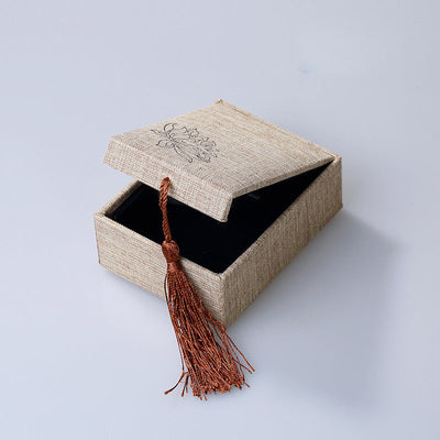 Buddha Stones Lotus Pattern Jewelry Storage Box Gift Box Tassels Decorations BS Pendant Box (100*75*38mm)