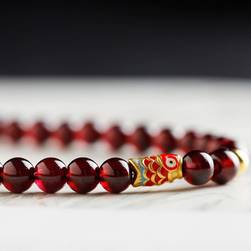 Buddha Stones 999 Gold Koi Fish Natural Garnet Protection Bracelet Bracelet BS 5