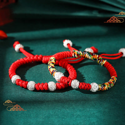 Foviel 925 Sterling Silver King Kong Knot Multicolored Red String Strength Handmade Braided Kids Child Bracelet