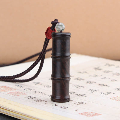Buddha Stones Ebony Wood Bamboo Pattern Ghau Prayer Box Peace Necklace Pendant Necklaces & Pendants BS Bamboo(Thick Rope)