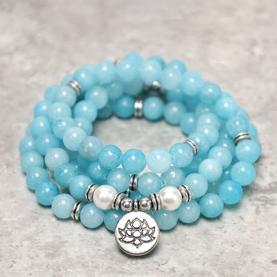 Buddha Stones Natural Amazonite Stone Healing Lotus Mala Bracelet Mala Bracelet BS 1