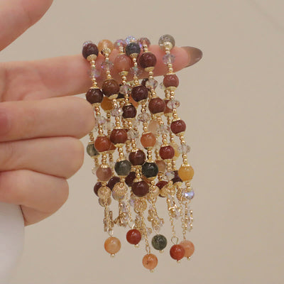 Buddha Stones Natural Fu Lu Shou Rainbow Crystal Rutilated Quartz Wealth Butterfly Charm Bracelet Bracelet BS 14