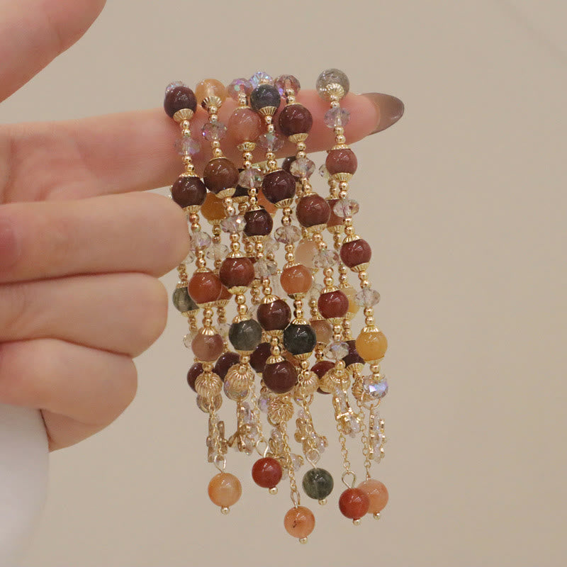 Buddha Stones Natural Fu Lu Shou Rainbow Crystal Rutilated Quartz Wealth Butterfly Charm Bracelet Bracelet BS 14
