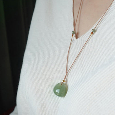 Buddha Stones Natural Jade Luck Prosperity Necklace Pendant (Random Color) Necklaces & Pendants BS 6
