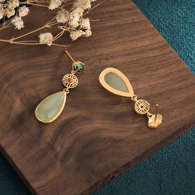 Buddha Stones FengShui Jade Double Happiness Fortune Earrings Earrings BS 3