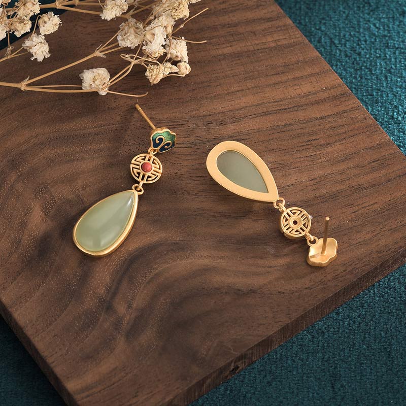 Buddha Stones FengShui Jade Double Happiness Fortune Earrings Earrings BS 3
