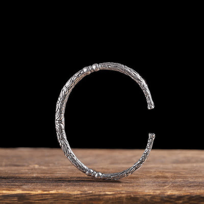 Buddha Stones Flower Dragon Pattern Engraved Balance Cuff Bracelet Bangle Bracelet Bangle BS 1
