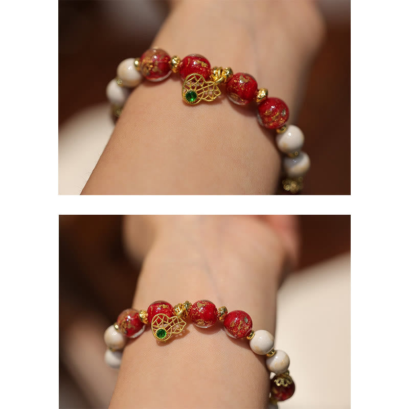 Buddha Stones Gourd God Of Wealth Charm Fortune Liuli Glass Bead Incense Ash Porcelain Bead Bracelet Bracelet BS 6