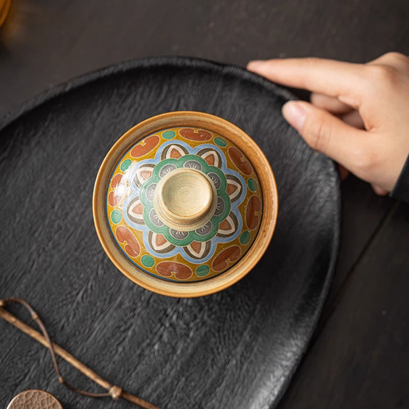 Buddha Stones Dunhuang Flying Apsaras Ceramic Gaiwan Sancai Teacup Kung Fu Tea Cup With Lid Cup BS 8