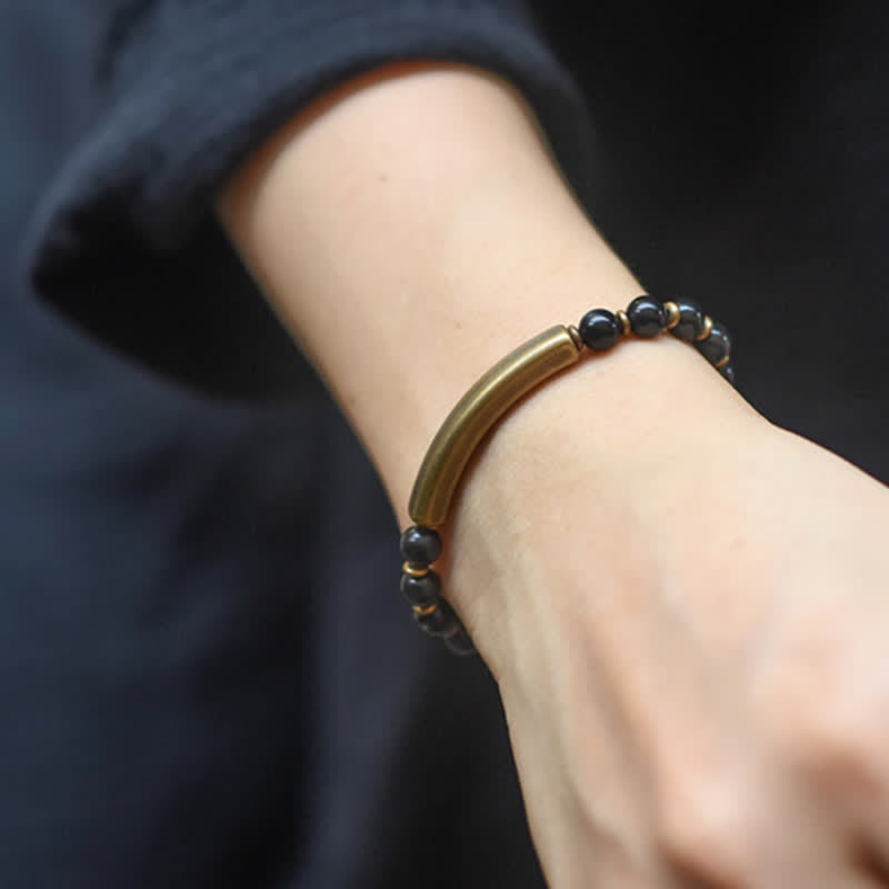 Buddha Stones Red Jasper Moss Agate Black Obsidian Crystal Copper Peace Couple Bracelet Bracelet BS 20