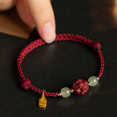 Buddha Stones Natural Cinnabar Chinese Zodiac Hetian Jade Fu Character Luck Rope Bracelet - image 10