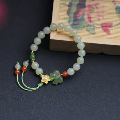 Buddha Stones 925 Sterling Silver Jade Luck Flower Butterfly Bracelet Bracelet BS 3