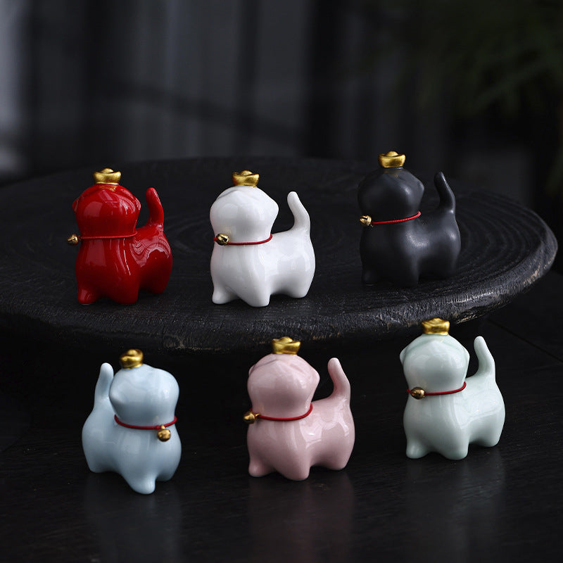 Buddha Stones Mini Lucky Cat Ingot Tea Pet Ceramic Home Desk Figurine Decoration Decorations BS 1