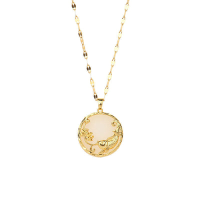 Buddha Stones Natural Jade Koi Fish Lotus Luck Necklace Pendant Necklaces & Pendants BS 7