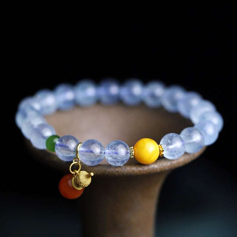 Buddha Stones Aquamarine Red Agate Peace Gourd Charm Bracelet Bracelet BS 1
