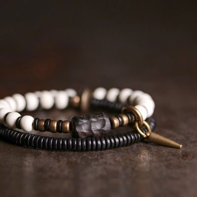 Bracelet de couple Foviel en perles d'os, bois d'ébène et cuivre, symbole de force