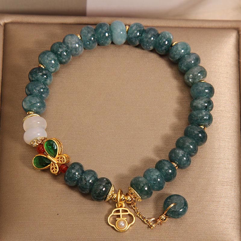 Buddha Stones Jade White Agate Butterfly Abacus Beads Abundance Bracelet Bracelet BS 3