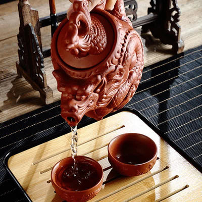 Buddha Stones Vintage Dragon Phoenix Ceramic Teapot Teapot BS 8