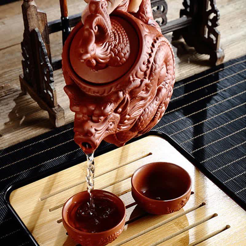 Buddha Stones Vintage Dragon Phoenix Ceramic Teapot Teapot BS 8
