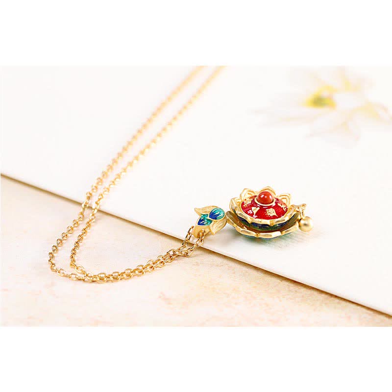 Buddha Stones 925 Sterling Silver Tibet Lotus Prayer Wheel Red Agate Enlightenment Necklace Pendant Necklaces & Pendants BS 9