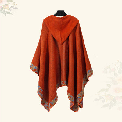 Buddha Stones Tibetan Shawl Border Small Floral Flower Hooded Cloak Winter Cozy Travel Scarf Wrap Tibetan Shawl BS 12