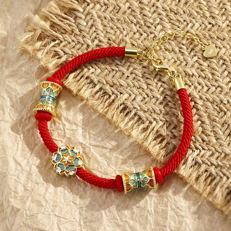 Buddha Stones Dunhuang 925 Sterling Silver Lotus Drum New Beginning Red Rope Bracelet Bracelet BS 1