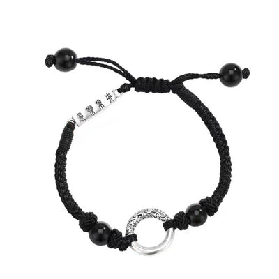 Buddha Stones 925 Sterling Silver Black Onyx Peace Buckle Protection Bracelet Bracelet BS 11