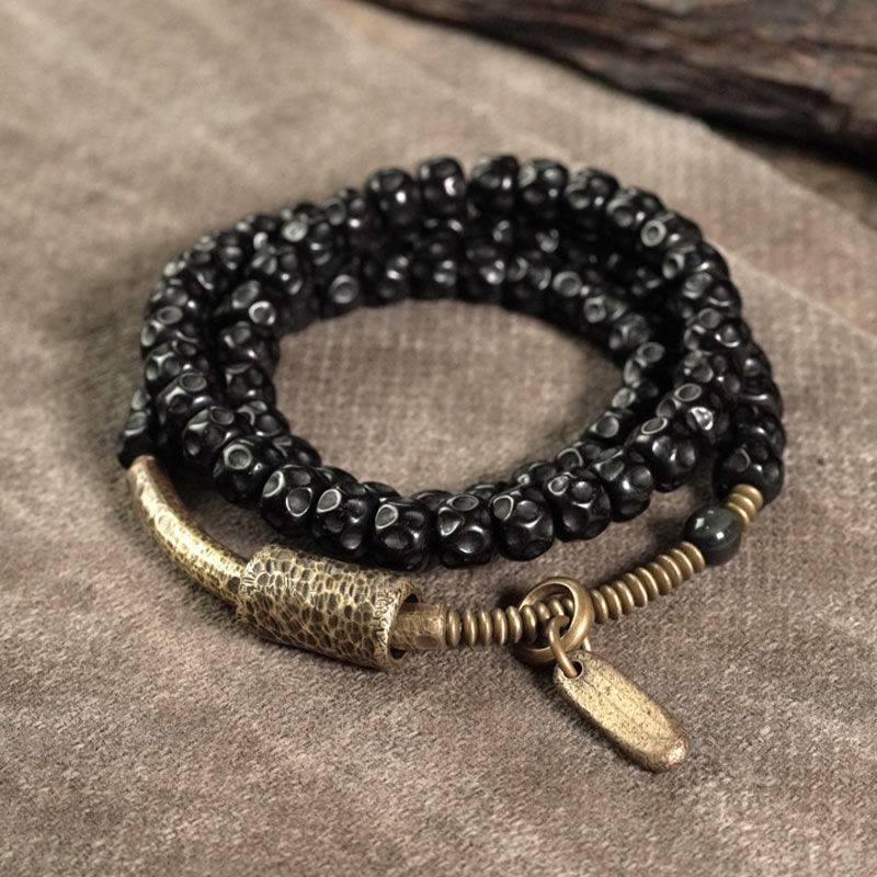 Buddha Stones Retro Coconut Shell Copper Happiness Triple Wrap Bracelet Bracelet BS 17-17.5cm