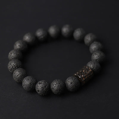 Foviel Lava Rock Ebony Wood Tiger Eye Healing Bracelet