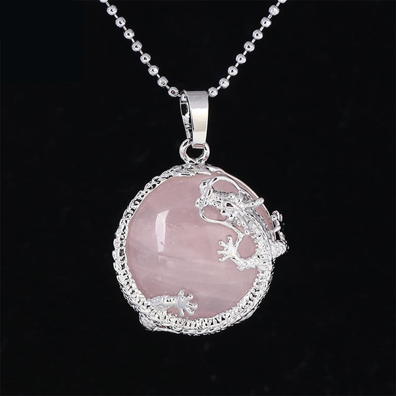 Buddha Stones Chinese Dragon Natural Quartz Crystal Healing Energy Necklace Pendant Necklaces & Pendants BS Rose Quartz