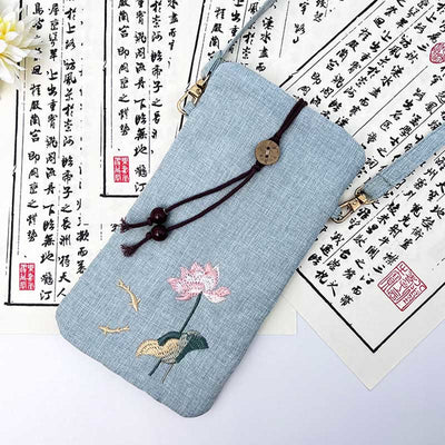 Buddha Stones Small Embroidered Flowers Crossbody Bag Shoulder Bag Cellphone Bag 11*20cm Crossbody Bag BS 39