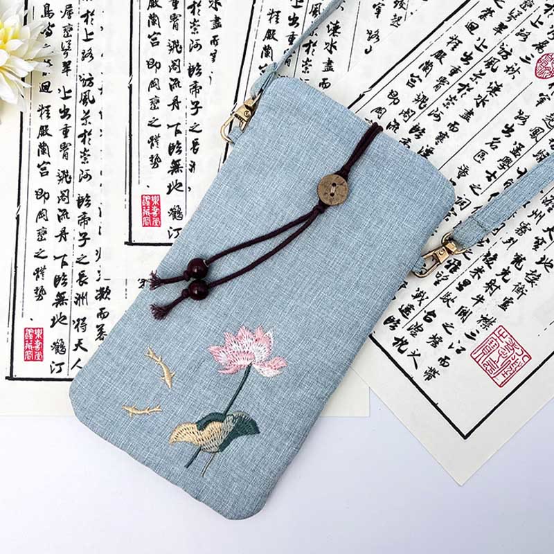 Buddha Stones Small Embroidered Flowers Crossbody Bag Shoulder Bag Cellphone Bag 11*20cm Crossbody Bag BS 39