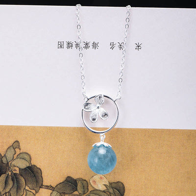 Buddha Stones 925 Sterling Silver Natural Aquamarine Leaf Flower Peace Earrings Necklace Earrings BS 11