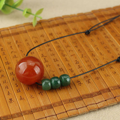 Buddha Stones Red Agate Green Aventurine Green Bodhi Seed Bead Calm Leather Rope Necklace Pendant Necklaces & Pendants BS 7
