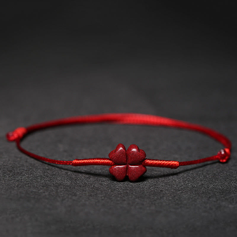 Buddha Stones Handmade Plum Blossom Four Leaf Clover PiXiu Lotus Koi Fish Cinnabar Blessing Braid Bracelet Bracelet BS Red(Wrist Circumference 14-19cm) Four Leaf Clover