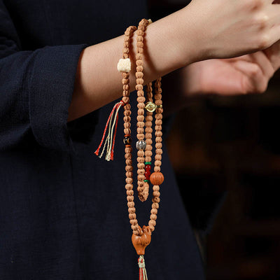 Buddha Stones 108 Beads Bodhi Seed Red Agate Deer Head Wisdom Mala Bracelet Mala Bracelet BS 8