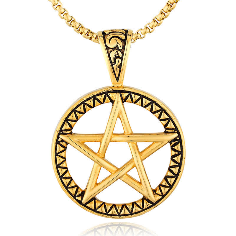 Buddha Stones Pentagram Titanium Steel Balance Necklace Pendant Necklaces & Pendants BS Gold