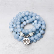Foviel 108 Mala Beads Aquamarine Healing Bracelet