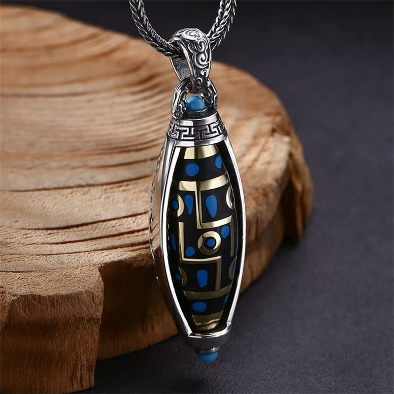 Buddha Stones Tibetan Om Mani Padme Hum Nine-Eye Dzi Bead Pattern Peace Purity Rotatable Necklace Pendant Necklaces & Pendants BS 2