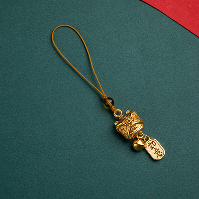 Buddha Stones Dancing Lion Auspicious Ruyi Safe Peace Rich Copper Wealth Phone Hanging Decoration Phone Hanging Decoration BS Dancing Lion Letter Ruyi