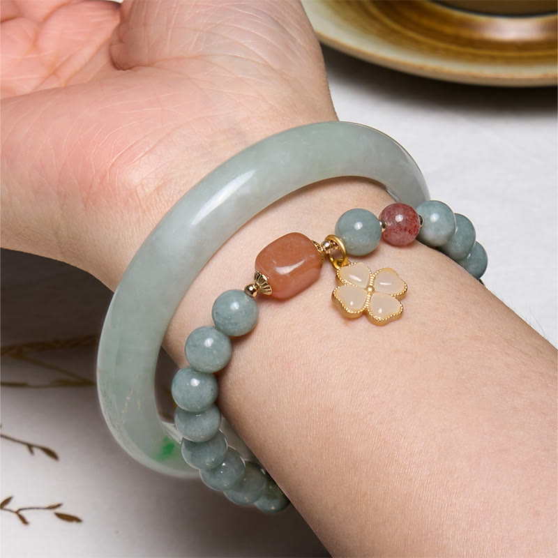 Foviel Bring Good Luck Green Jade Bracelet Bangle Bundle