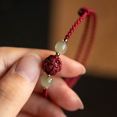 Buddha Stones Natural Cinnabar Chinese Zodiac Hetian Jade Fu Character Luck Rope Bracelet - image 12