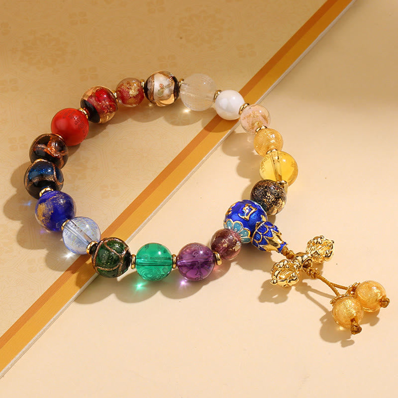 Buddha Stones Tibetan Colorful Incense Ash Liuli Glass Bead Om Mani Padme Hum Dorje Vajra 18 Beads Wrist Mala Wrist Mala BS Liuli Glass Bead Dorje Vajra