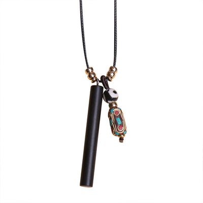 Buddha Stones Tibetan Ebony Wood Dzi Bead Peace Calm Necklace Pendant Necklaces & Pendants BS 3