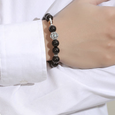 Foviel 925 Sterling Silver Black Obsidian Tiger Eye Eye of Providence Purification Bracelet
