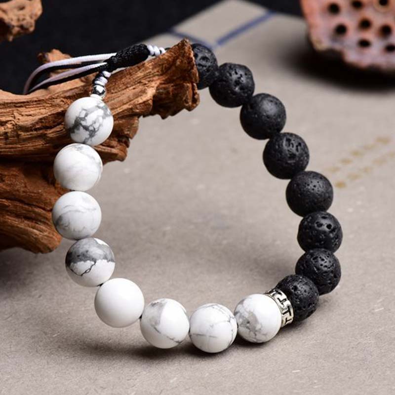 Buddha Stones Yin Yang Lava Stone Protection Bracelet Bracelet BS 4