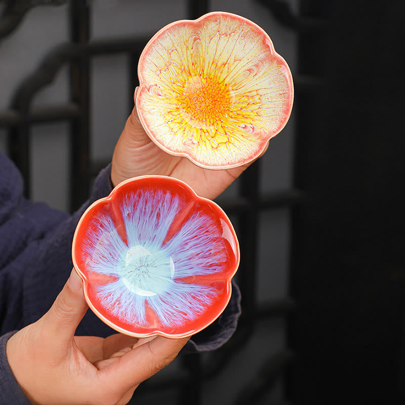 Buddha Stones 6Pcs Plum Blossom Petal Pattern Chinese Jianzhan Kiln Change Ceramic Teacup Kung Fu Tea Cup Bowl With Gift Box Jian Zhan Tea Cup BS 3