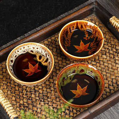 Buddha Stones Maple Leaf Colorful Ceramic Teacup Home Tea Cups Cup BS 2