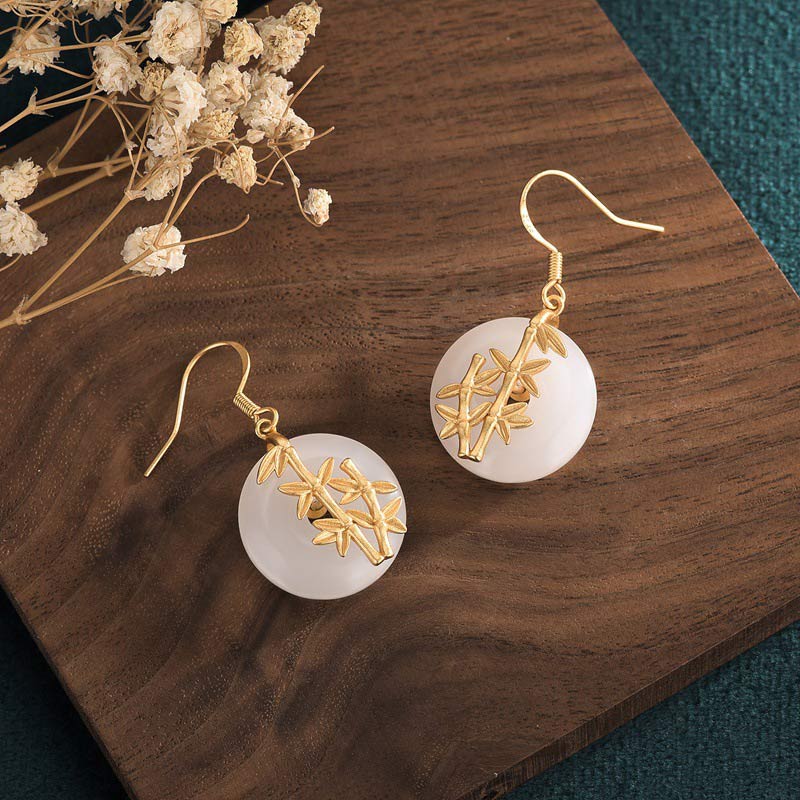 Buddha Stones FengShui White Jade Fortune Earrings Earrings BS 3