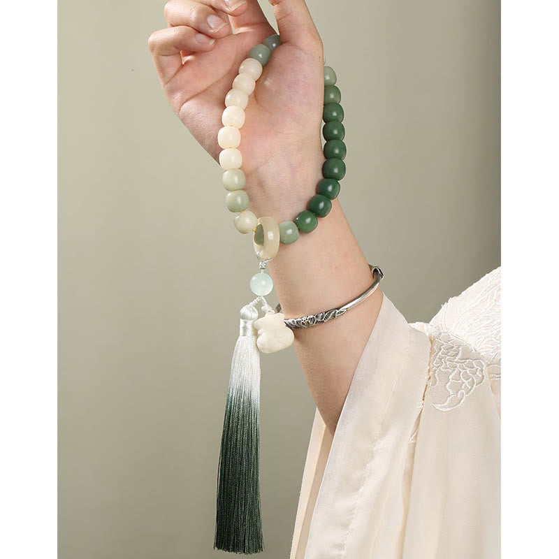 Buddha Stones Natural Gradient Bodhi Seed Fortune Money Bag Lotus Wisdom Tassel Wrist Mala Wrist Mala BS 3